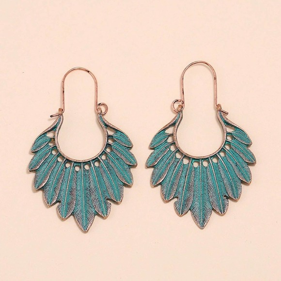 Boho Festival Turquoise Feather Earrings B0040 - Picture 6 of 13